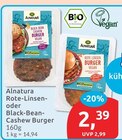 Rote-Linsen Burger im budni Prospekt Rote-Linsen Burger von Alnatura im aktuellen budni Prospekt für 2,39 €