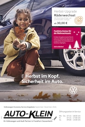 Volkswagen Prospekt für Frankfurt mit 1 Seite Volkswagen Prospekt für Frankfurt: "Herbst im Kopf. Sicherheit im Auto.", 1 Seite, 01.09.2026 - 31.12.2026