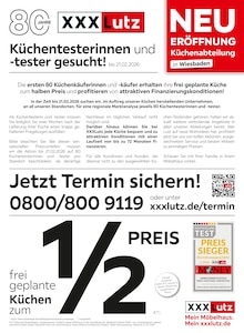 XXXLutz Möbelhäuser Prospekt Küchentesterinnen und -tester gesucht! mit 12 Seiten