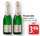 Sekt Dry im Angebot bei E center in Worms Sekt Dry Angebote von Mumm bei E center Worms für 3,99 €