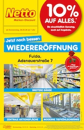 Netto Marken-Discount Prospekt für Fulda mit 4 Seiten Netto Marken-Discount Prospekt für Fulda: "Wiedereröffnung - 10% auf ALLES", 4 Seiten, 28.05.2026 - 30.05.2026