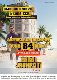 Aktueller LOTTO Bayern Prospekt "Aktueller Jackpot rund 84 Mio. €" Seite 1 von 1 Seite für Ronneburg