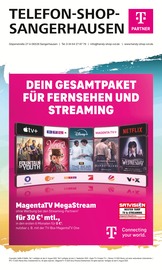 Fernseher im Telefon Shop Sangerhausen Prospekt in Sangerhausen Aktueller Telefon Shop Sangerhausen Prospekt mit Fernseher, "DEIN GESAMTPAKET FÜR FERNSEHEN UND STREAMING", Seite 1