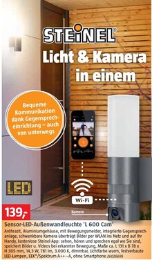 Sensor-LED-Außenwandleuchte 'L 600 Cam' bei BAUHAUS in Solingen Sensor-LED-Außenwandleuchte 'L 600 Cam' im Angebot bei BAUHAUS Solingen für 139,00 €
