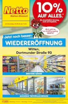 Netto Marken-Discount Prospekt WIEDERERÖFFNUNG - 10% AUF ALLES. mit  Seiten in Witten und Umgebung