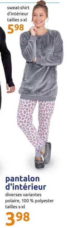 Pantalon d'intérieur et sweat-shirt d'intérieur - Action à Lens Pantalon d'intérieur et sweat-shirt d'intérieur en promo chez Action Lens à 3,98 €