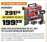 AKKU-SCHLAGSCHRAUBER SB 18 L MIT 78-TEILIGER MOBILEN WERKSTATT Angebote von metabo bei OBI Garbsen für 199,99 €