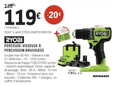 Perceuse-visseuse à percussion brushless - RYOBI - E.Leclerc à Rouen Perceuse-visseuse à percussion brushless - RYOBI en promo chez E.Leclerc Rouen à 119,00 €