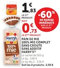 Pain de mie 100% mie complet sans croûte sans additif - HARRY'S dans le catalogue Super U