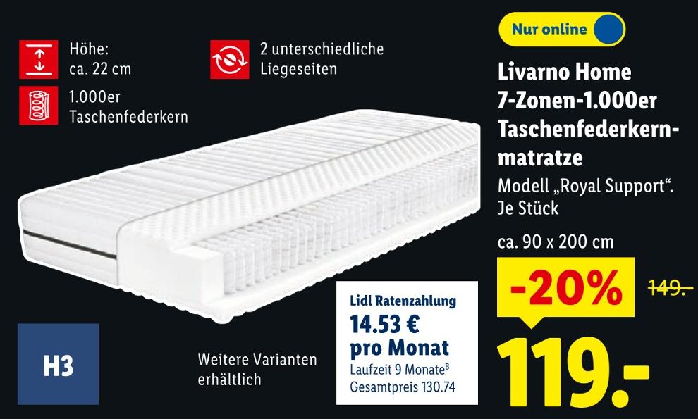 7-Zonen-1.000er Taschenfederkernmatratze