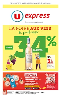 Prospectus U Express de la semaine "La foire aux vins de printemps" avec 1 page, valide du 30/04/2024 au 12/05/2024 pour Guerlesquin et alentours