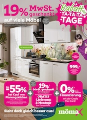 Aktueller mömax Prospekt mit Küche, "19%MwSt. geschenkt auf viele Möbel", Seite 1