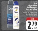 advanced Care Anti-Transpirant Spray oder Roll-on im Angebot bei E center in Jena advanced Care Anti-Transpirant Spray oder Roll-on Angebote von Dove bei E center Jena für 2,79 €