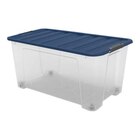 Boîte de rangement transparente avec couvercle et roues IVER 110 L - Brico Dépôt à Besançon Boîte de rangement transparente avec couvercle et roues IVER 110 L en promo chez Brico Dépôt Besançon à 24,90 €