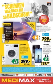 Aktueller MEDIMAX Prospekt mit Waschmaschine, "SCHENKEN WAR NOCH NIE SO BILDSCHÖN", Seite 1