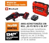 AKKU-ASTKETTENSÄGE „GE-PS 18/15 LI BL KIT“ bei OBI im Metzingen Prospekt für 139,99 €