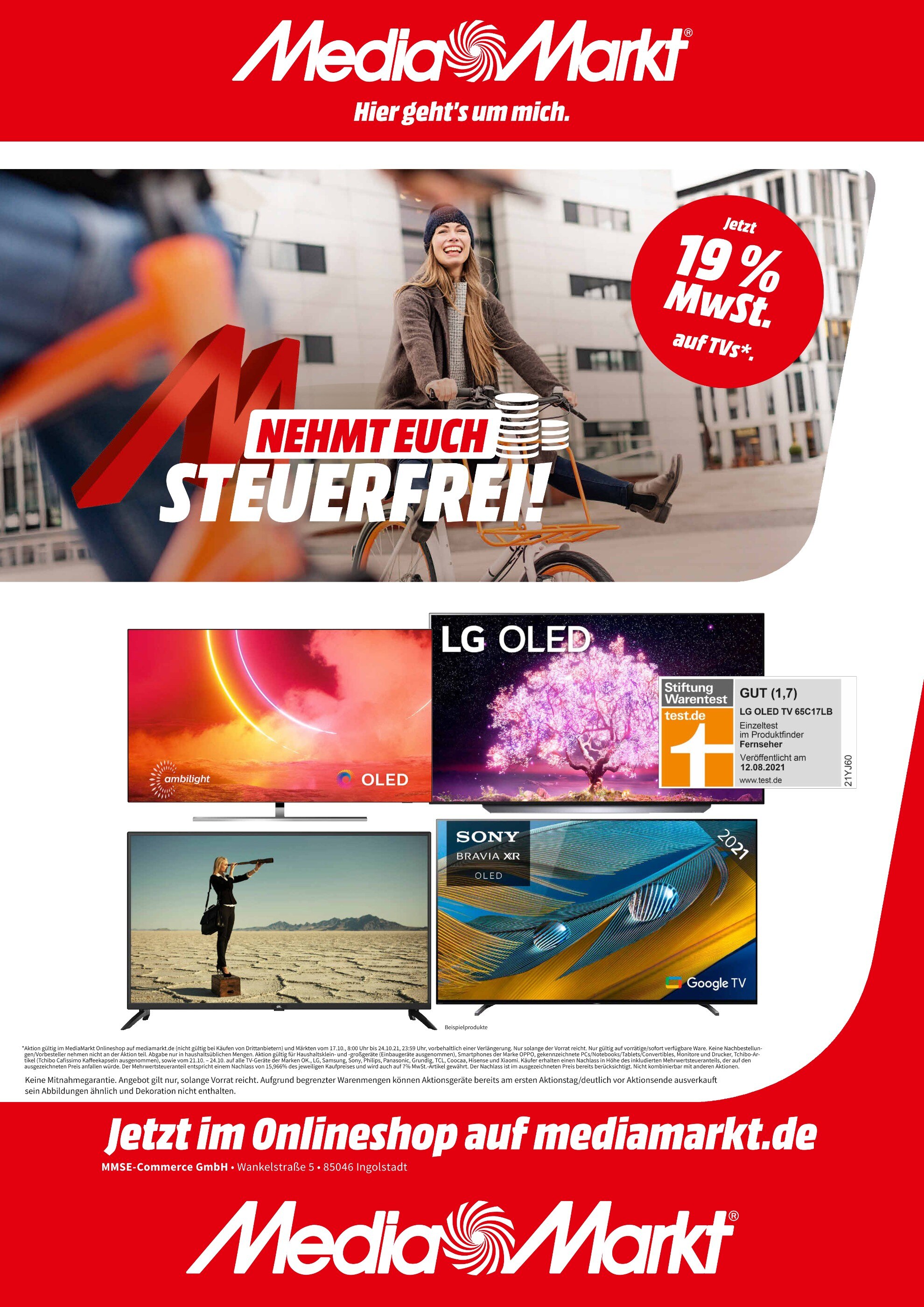 Media-Markt Prospekt für Potsdam mit 1 Seite Media-Markt Prospekt für Potsdam: "NEHMT EUCH STEUERFREI.", 1 Seite, 21.10.2021 - 24.10.2021