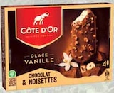 Bâtonnet de glace à la vanille enrobé de chocolat et noisettes x4 - CÔTE D'OR en promo chez Intermarché Bâtonnet de glace à la vanille enrobé de chocolat et noisettes x4 - CÔTE D'OR dans le catalogue Intermarché