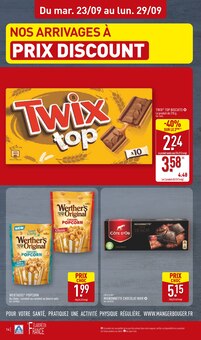 Promotion Twix dans le prospectus Aldi, valable du 23/09/2025 au 29/09/2025 Promo Twix dans le catalogue Aldi du moment à la page 14