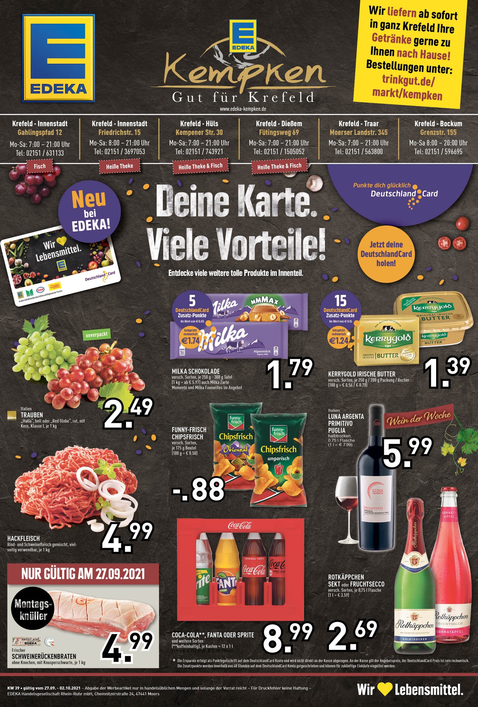 EDEKA Prospekt für Krefeld mit 8 Seiten EDEKA Prospekt für Krefeld: "Aktuelle Angebote", 8 Seiten, 27.09.2021 - 02.10.2021