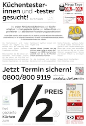 Aktueller XXXLutz Möbelhäuser Möbel & Einrichtung Prospekt in Henfenfeld und Umgebung, "Küchentesterinnen und -tester gesucht!" mit 2 Seiten, 04.11.2024 - 17.11.2024