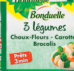 3 Légumes Choux-Fleurs, Carottes, Brocolis Précuits Vapeur Surgelés - BONDUELLE dans le catalogue Netto