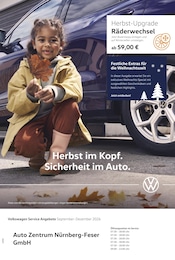 Volkswagen Prospekt für Nürnberg mit 1 Seite Volkswagen Prospekt für Nürnberg: "Herbst im Kopf. Sicherheit im Auto.", 1 Seite, 01.09.2026 - 31.12.2026
