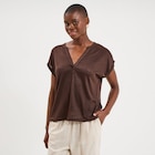 T-shirt col tunisien manches courtes marron foncé femme à La Halle dans Les Echets
