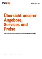 ING-DiBa Banken Prospekt der aktuellen Woche mit 8 Seiten, gültig von 23.10.2025 bis 31.12.2025, in Esens und Umgebung Aktueller ING-DiBa Banken Prospekt in Esens und Umgebung, "Übersicht unserer Angebote, Services und Preise" mit 8 Seiten, 23.10.2025 - 31.12.2025