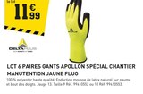 Promo Lot 6 paires gants Apollon spécial chantier manutention jaune fluo à 11,99 € dans le catalogue Tout Faire à Saint-Nicolas-de-Macherin