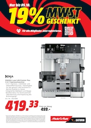 Kaffeevollautomat im MediaMarkt Saturn Prospekt Kaffeevollautomat im MediaMarkt Saturn Prospekt "19% MWST GESCHENKT" auf Seite 18