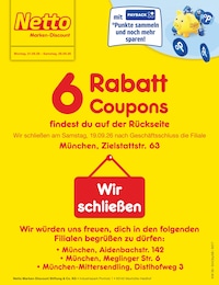 Netto Marken-Discount Prospekt für München mit 2 Seiten Netto Marken-Discount Prospekt "6 Rabatt-Coupons" für München, 2 Seiten, 21.09.2026 - 26.09.2026