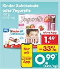 Aktuelle Schokolade Angebote bei Netto Marken-Discount in Wolfsburg Aktuelles Kinder Schokolade oder Yogurette Angebot bei Netto Marken-Discount in Wolfsburg ab 0,99 €