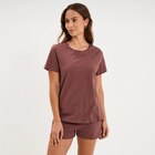 Ensemble pyjama short t-shirt coton marron chocolat femme - La Halle à Reims Ensemble pyjama short t-shirt coton marron chocolat femme en promo chez La Halle Reims à 6,29 €