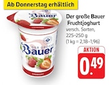 Der große Bauer Fruchtjoghurt Erdbeere Angebote von Bauer bei E center Kaiserslautern für 0,49 €