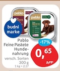 Feine Pastete Hundenahrung von Pablo für 0,65 € bei budni im Angebot Feine Pastete Hundenahrung von Pablo im aktuellen budni Prospekt