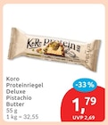 Proteinriegel Deluxe Pistachio Butter im Angebot bei budni in Norderstedt Proteinriegel Deluxe Pistachio Butter Angebote von Koro bei budni Norderstedt für 1,79 €