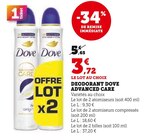 Deodorant Advanced Care Lot de 2 Atomiseurs - Dove en promo chez U Express La Rochelle à 3,72 €