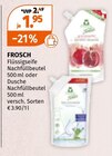 Flüssigseife Nachfüllbeutel oder Dusche Nachfüllbeutel Angebote von FROSCH bei Müller Regensburg für 1,95 €