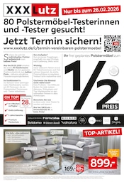 Aktueller XXXLutz Möbelhäuser Möbel & Einrichtung Prospekt in Hecklingen und Umgebung, "80 Polstermöbel-Testerinnen und -Tester gesucht!" mit 18 Seiten, 16.02.2026 - 22.02.2026