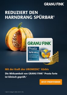 Granu Fink Hamburg Prospekt der aktuellen Woche, gültig von 06.11.2023 bis 03.12.2023 Aktueller Granu Fink Hamburg Prospekt "Damit der Harndrang dich nicht rausreisst" mit 3 Seiten