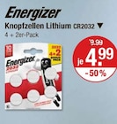 Knopfzellen Lithium CR2032 von Energizer im aktuellen V-Markt Prospekt für 4,99 €