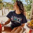Promo T-shirt manches courtes coton Stitch bleu marine femme à 12,99 € dans le catalogue La Halle à Pantin