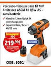 Perceuse-visseuse sans fil 18V 4 vitesses ASCM 18 QSW AS - sans batterie - FEIN - Screwfix à Calais Perceuse-visseuse sans fil 18V 4 vitesses ASCM 18 QSW AS - sans batterie - FEIN en promo chez Screwfix Calais à 219,99 €