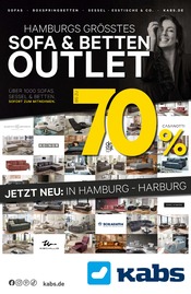 Kabs Möbel & Einrichtung Prospekt der aktuellen Woche mit 2 Seiten, gültig von 23.05.2025 bis 26.06.2025, in Kleve und Umgebung Aktueller Kabs Möbel & Einrichtung Prospekt in Kleve und Umgebung, "HAMBURGS GRÖSSTES SOFA & BETTEN OUTLET!" mit 2 Seiten, 23.05.2025 - 26.06.2025