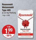 Weizenmehl Type 405 Angebote von Rosenmehl bei V-Markt Augsburg für 1,99 €