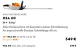 STIHL Traunreut - Akku-Heckenschere HSA 60 Angebot im Prospekt Akku-Heckenschere HSA 60 bei STIHL im Traunreut Prospekt für 249,00 €
