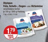 Feta, Schafs-, Ziegen- oder Hirtenkäse von Olympus im aktuellen V-Markt Prospekt für 1,79 €