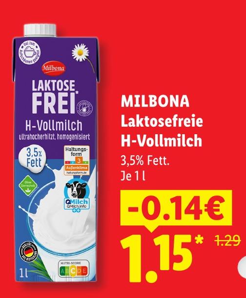 Laktosefreie H-Vollmilch