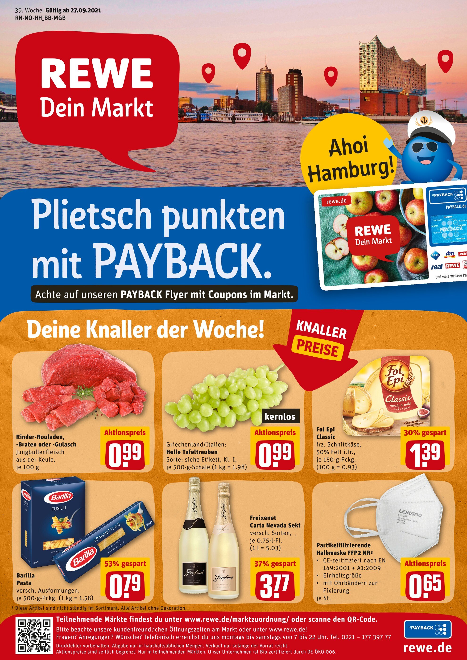 REWE Prospekt für Hamburg mit 25 Seiten REWE Prospekt für Hamburg: "Angebote im Markt", 25 Seiten, 27.09.2021 - 02.10.2021
